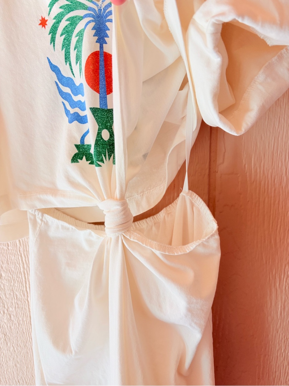 Celandine x Tye Indigo Palm Graphic Cutout Midi Dress White Medium - Picture 6 of 8